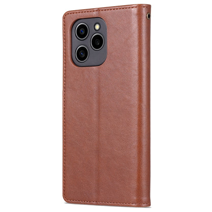 Brown leather phone case with textured finish and camera cutout on the back