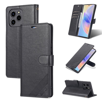 Black flip leather phone case with card slot, stitched edges, and camera cutout