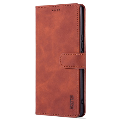 Brown flip leather phone case with side wallet pocket and stitched edges