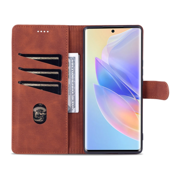 Brown leather wallet flip case with card holders and kickstand view