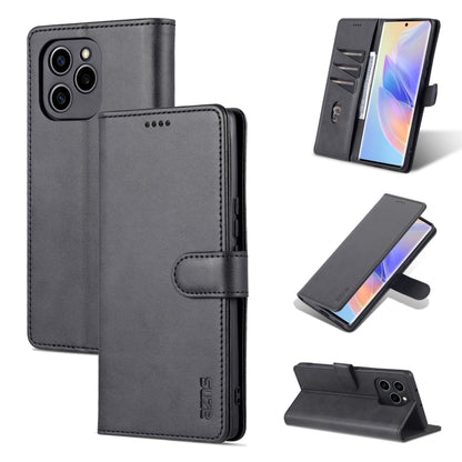 Black flip leather phone case with side pocket and folio stand