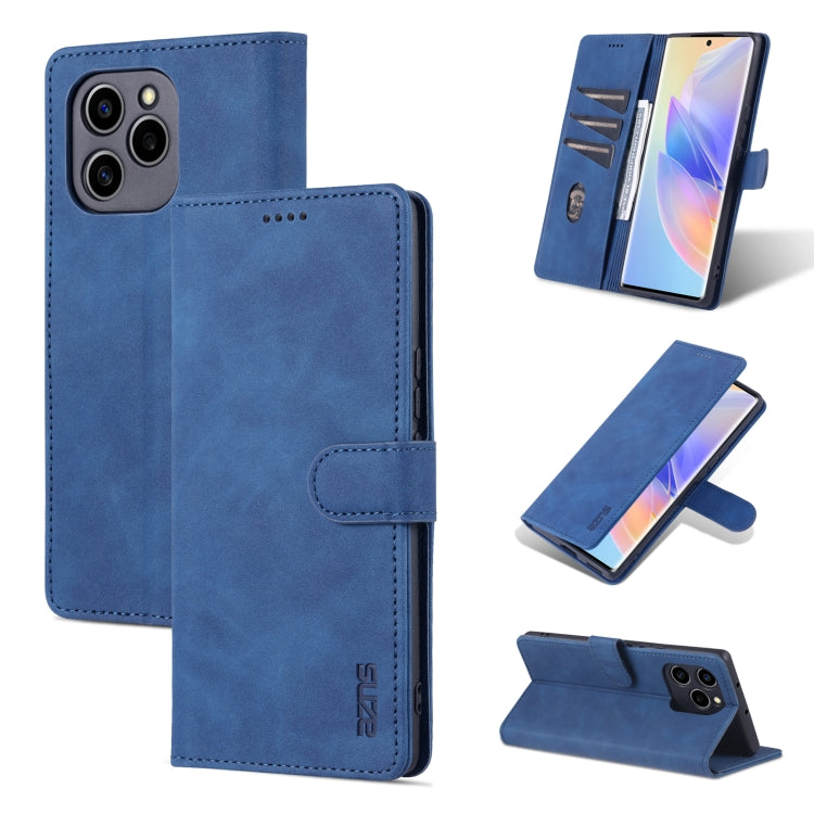 Blue calf-texture leather phone case with horizontal flip cover and stand