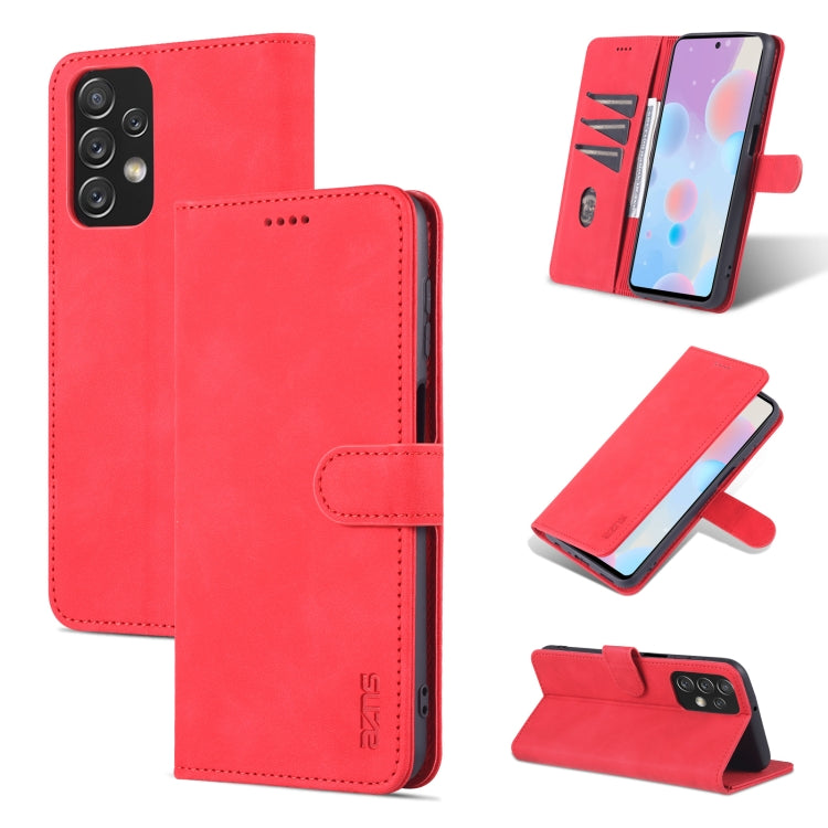 Red calf-texture leather phone case with horizontal flip cover and stand
