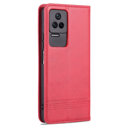 Magnetic leather phone case, red, close view of camera cutout and textured back