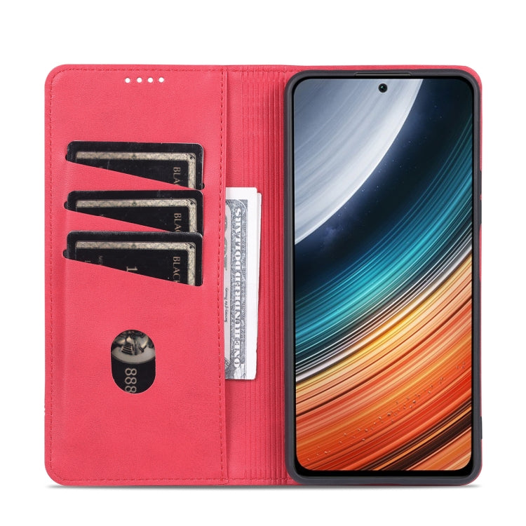 Magnetic leather phone case, red, flip wallet with card slots and viewing stand