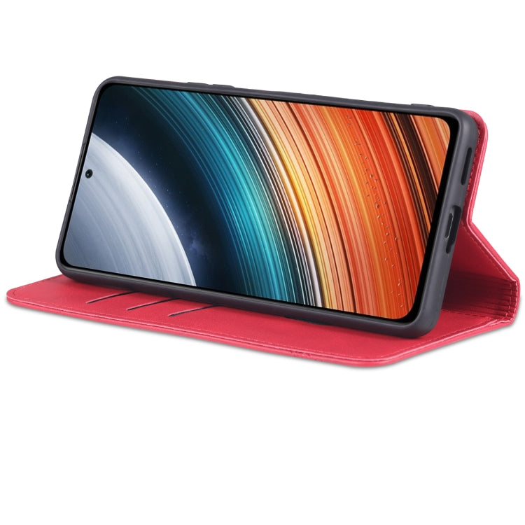 Magnetic leather phone case, red, kickstand flip cover for landscape viewing