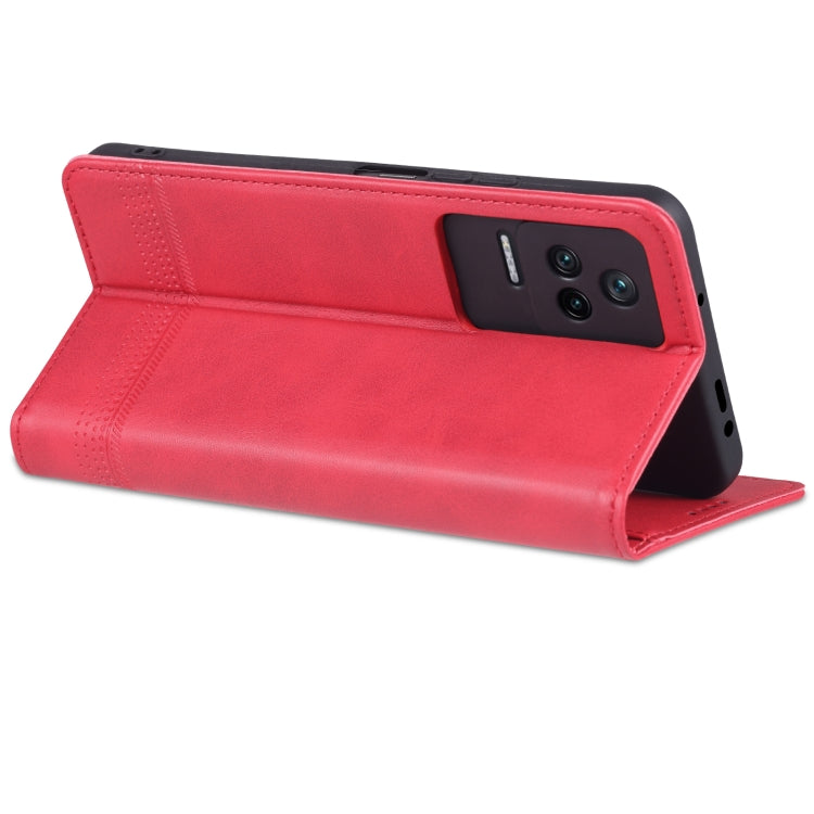 Magnetic leather phone case, red, side flip cover with camera opening and stand crease