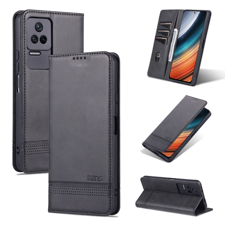Charcoal textured leather magnetic flip phone case with card slot and kickstand
