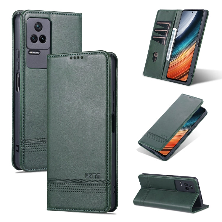 Dark green textured leather magnetic flip phone case with card slot and stand