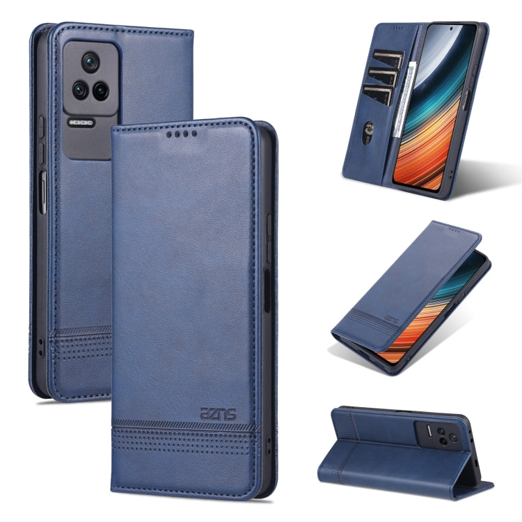 Dark blue textured leather magnetic flip phone case with card slot and kickstand