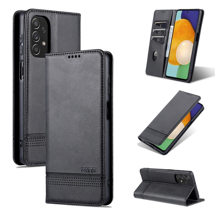 Black textured leather magnetic flip phone case with card slot and kickstand