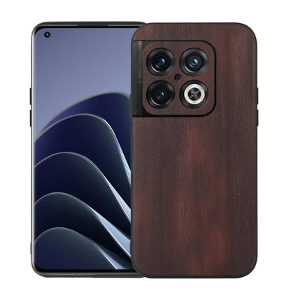 Brown PU texture phone case with camera cutout and raised protective lip