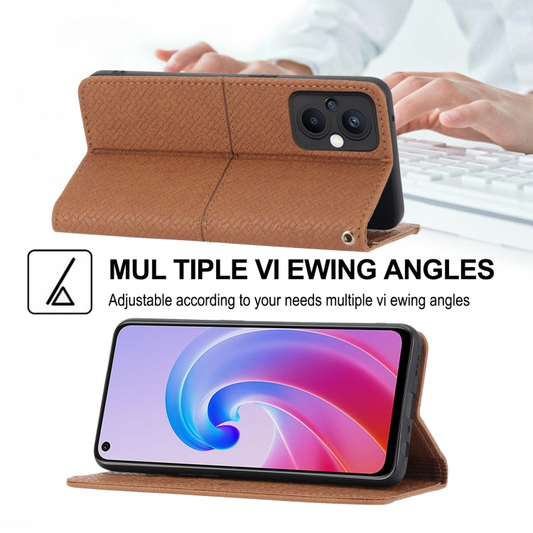 Brown woven PU leather phone case standing like a folio for landscape viewing