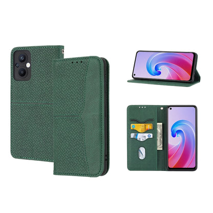 Green woven PU leather phone case with magnetic flap and camera cutout