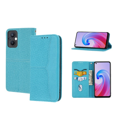 Blue woven PU leather phone wallet case with magnetic closure and card slot pocket