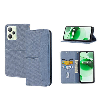 Light blue woven PU leather magnetic phone case with flip cover, card slots, and stand