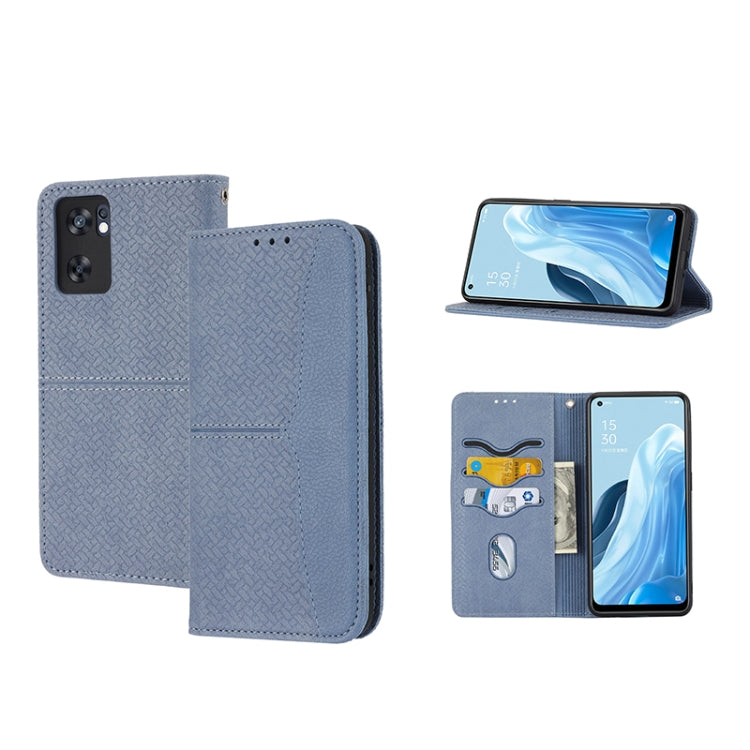Magnetic PU leather phone case, woven texture, grey flip wallet with card slots