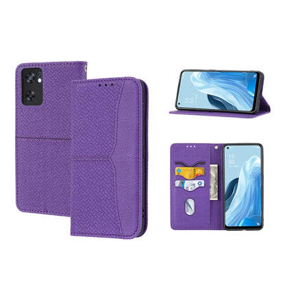 Magnetic PU leather phone case, woven texture, purple flip wallet with card slots