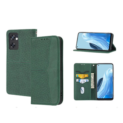 Magnetic PU leather phone case, woven texture, green flip wallet with card slots