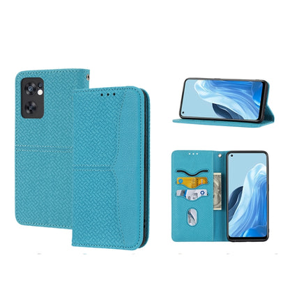 Magnetic PU leather phone case, woven texture, teal flip wallet with card slots