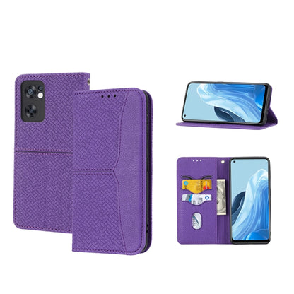 Magnetic PU leather phone case, woven texture, purple flip wallet with card slots