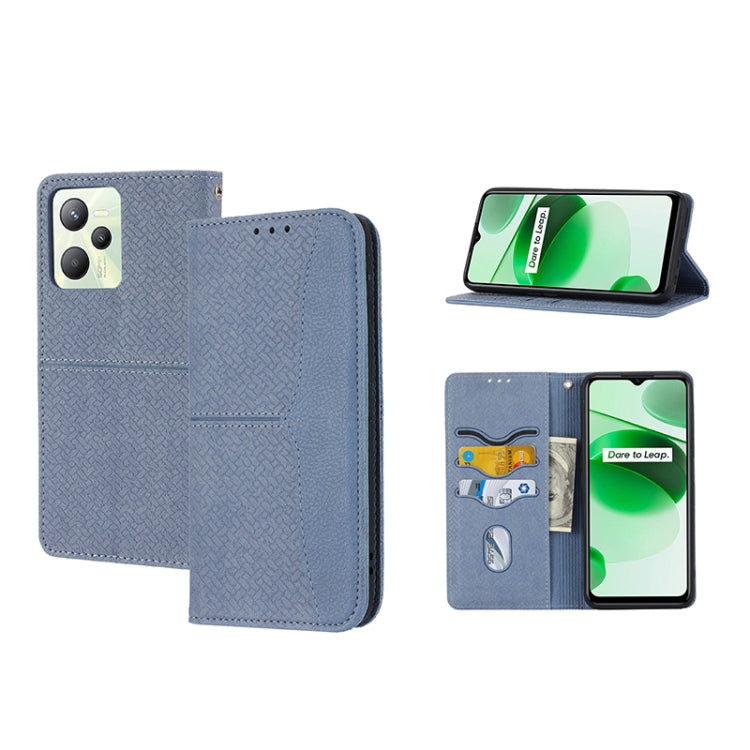 Grey woven texture PU leather magnetic flip phone case with card slot and stand