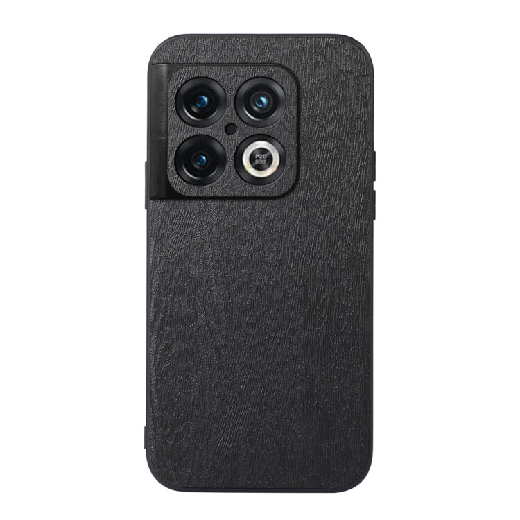 Black wood-texture PU phone case with textured finish and raised camera area.