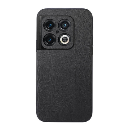 Black wood-texture PU phone case with textured finish and raised camera area.