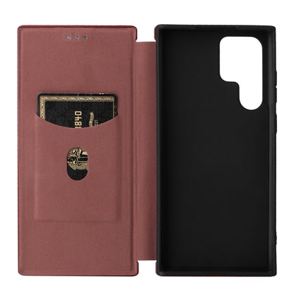 Rose magnetic flip phone case with carbon-fiber card pocket and inner stand cover