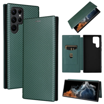 Green carbon-fiber textured magnetic flip phone case set with inner black cover