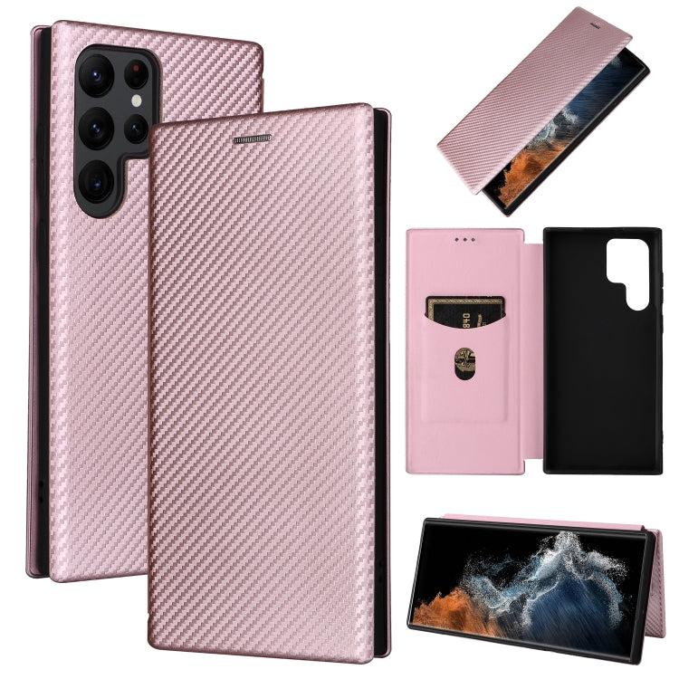 Magnetic flip phone case, carbon fiber texture, light mauve with card pocket