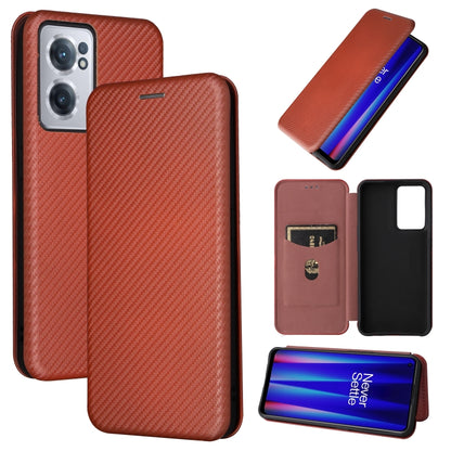 Magnetic flip phone case, carbon fiber texture, brown with card pocket and cutout