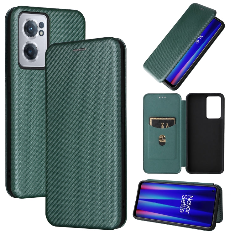 Magnetic flip phone case, carbon fiber texture, dark green with card pocket and cutout