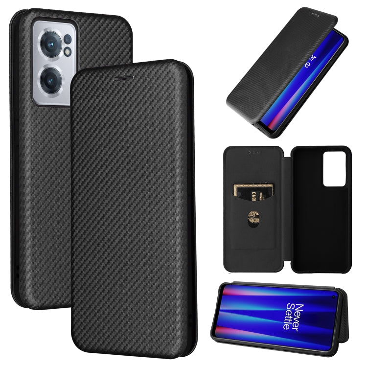 Magnetic flip phone case, carbon fiber texture, black with card pocket and camera cutout