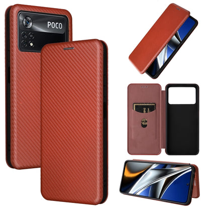 Magnetic flip phone case, carbon fiber texture, rust orange with card pocket