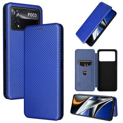 Magnetic flip phone case, carbon fiber texture, royal blue with card pocket and cutout
