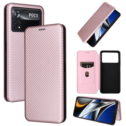 Carbon fiber textured flip magnetic phone case, pink leather with cardholder window