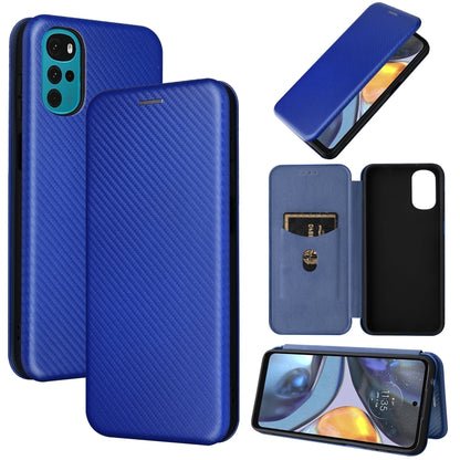 Carbon fiber textured flip magnetic phone case, blue leather with cardholder window