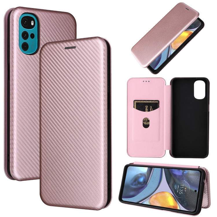 Carbon fiber textured flip magnetic phone case, rose pink leather with cardholder window