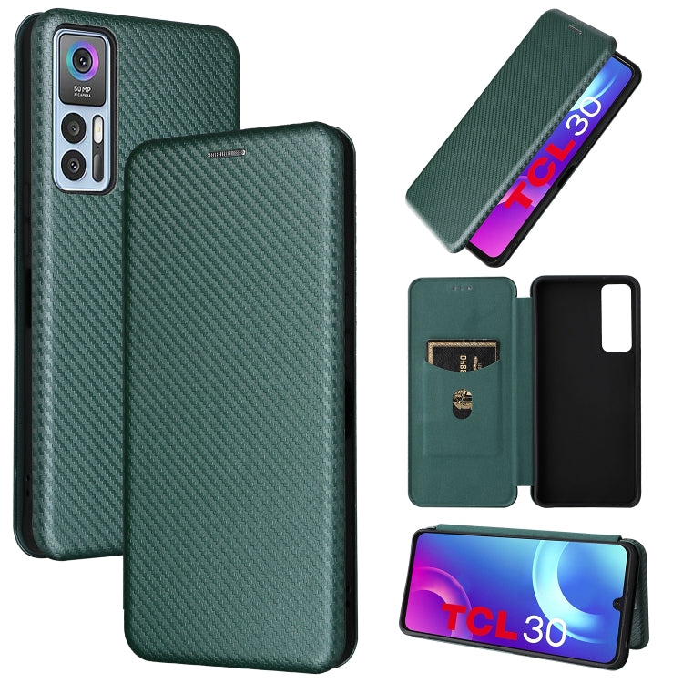 Carbon fiber textured flip magnetic phone case, dark green leather with cardholder window