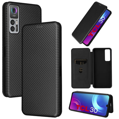 Carbon fiber textured flip magnetic phone case, dark black leather with cardholder window
