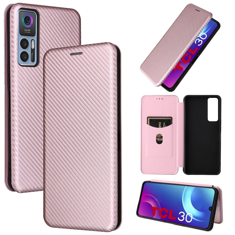 Pink magnetic horizontal flip phone case with carbon-fiber texture leather cover