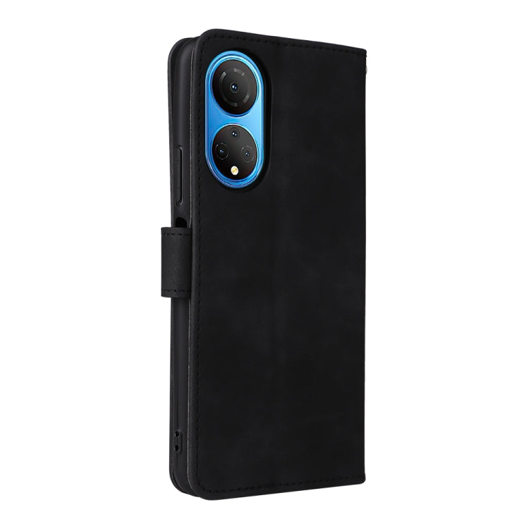Black PU leather-texture magnetic buckle phone case with side button cutouts
