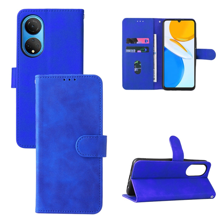 Blue PU phone folio case with magnetic flap, kickstand, and camera cutout
