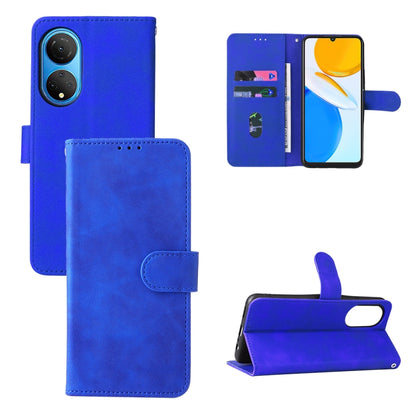 Blue PU phone folio case with magnetic flap, kickstand, and camera cutout