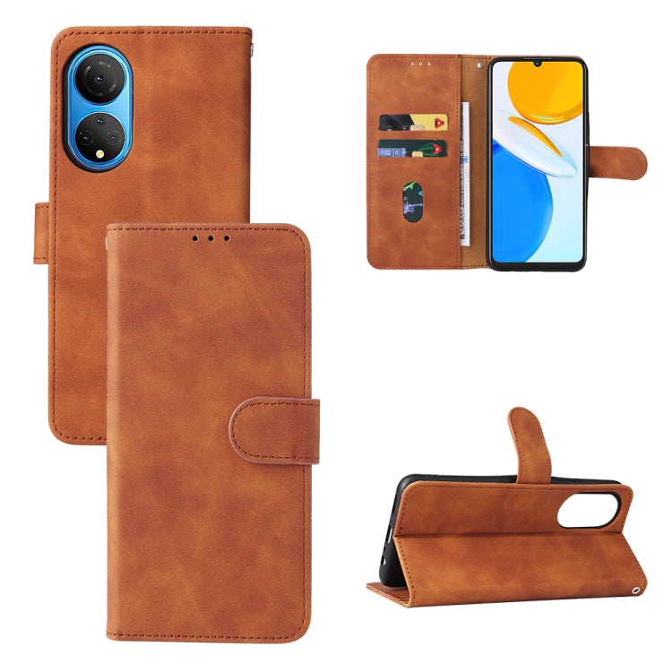 Brown PU phone folio case with magnetic flap, kickstand, and camera cutout