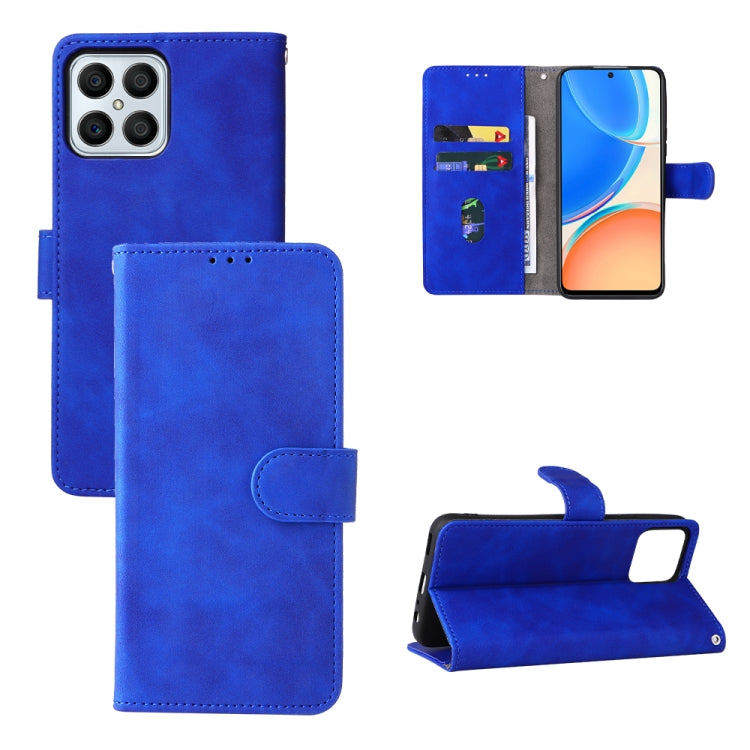 Blue PU folio phone case with magnetic strap and front card holder