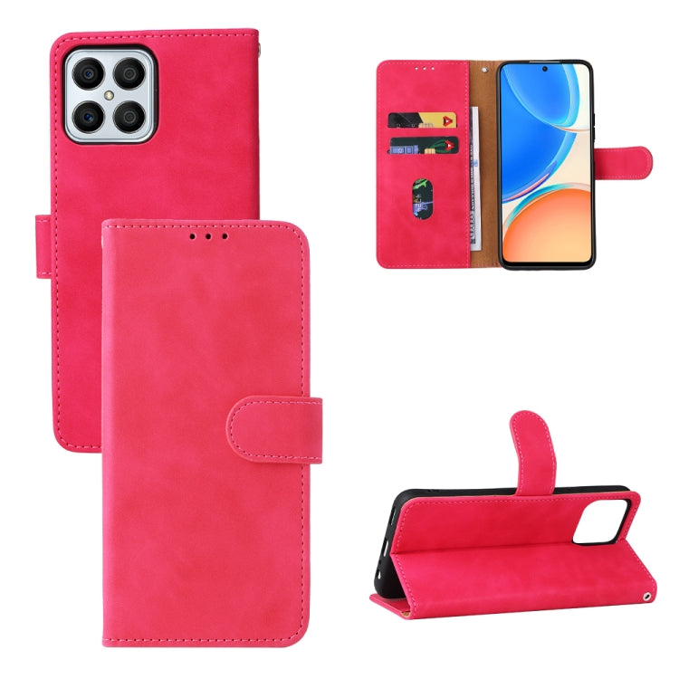 Rose red PU folio phone case with magnetic strap and front card holder