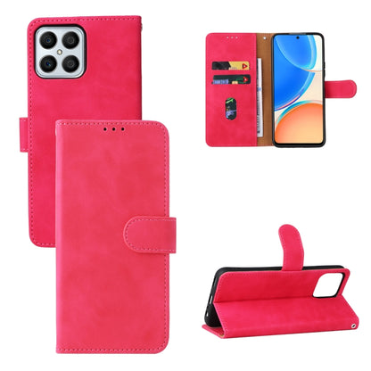 Rose red PU folio phone case with magnetic strap and front card holder