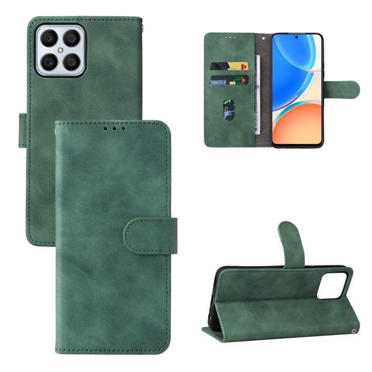 Green PU leather-texture magnetic buckle phone case with folio wallet and card slots